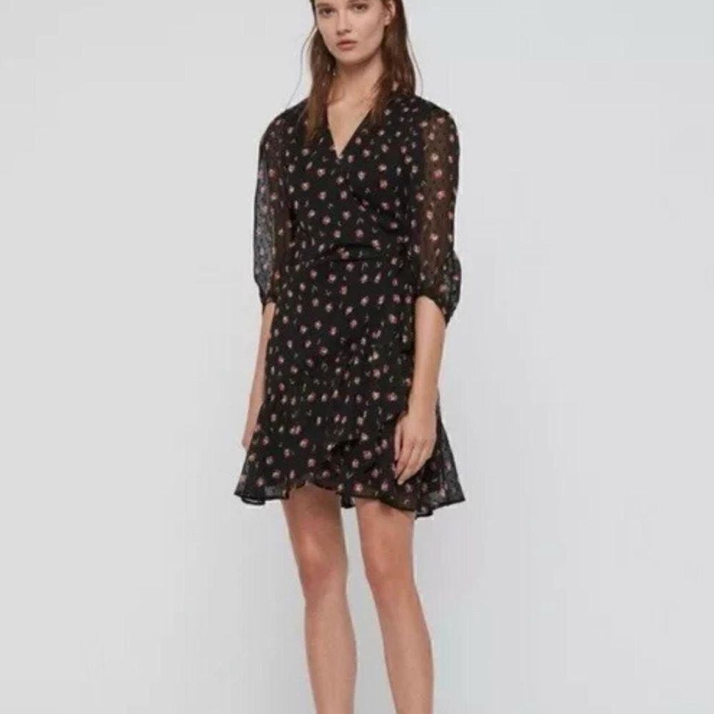 Allsaints black floral wrap dress